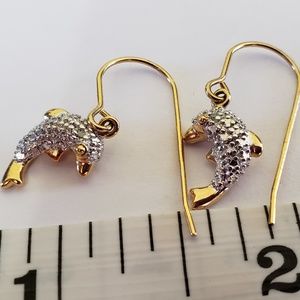 Yellow Gold tone 925 Dolphin Dangle Earring